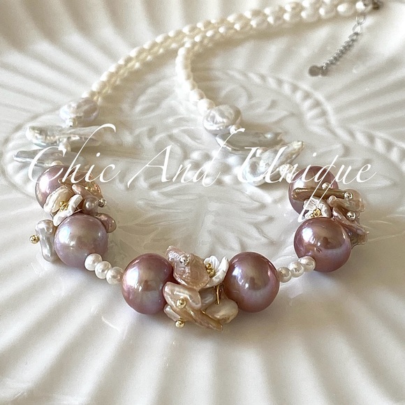 N3-Handmade Purple Edison Pearl, Keshi Pearl And Biwa Pearl Necklace - Picture 5 of 8